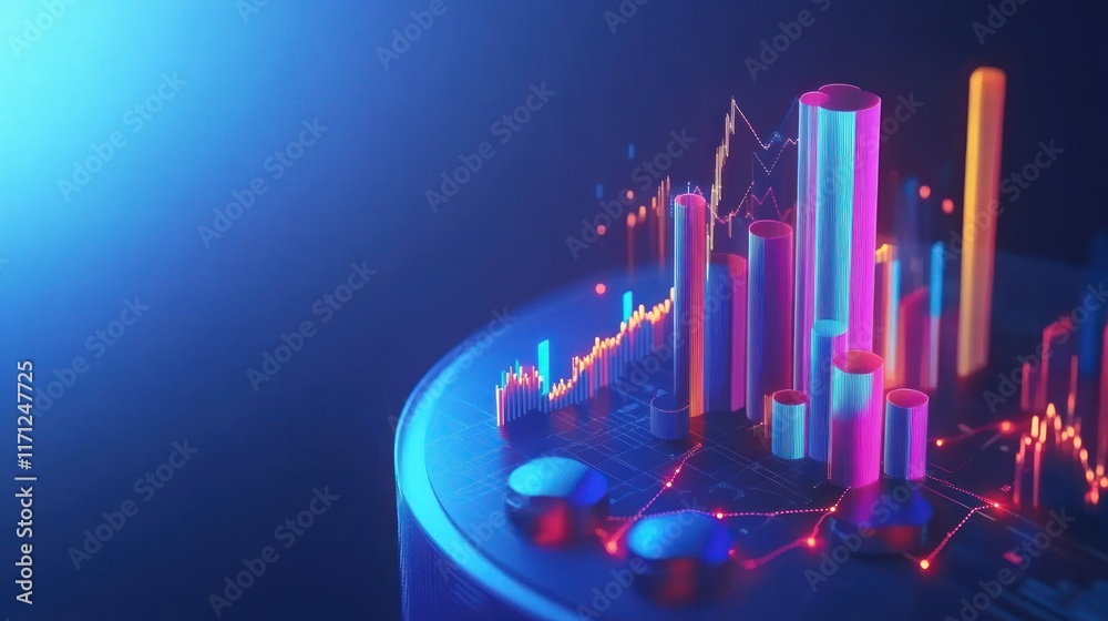 Poster a digital representation of data analytics with vibrant charts and graphs.