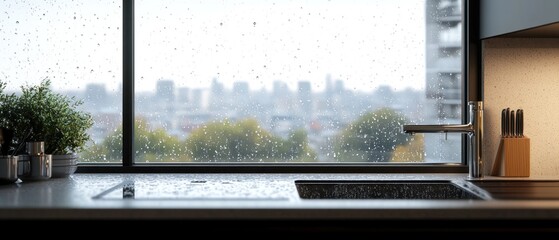 Fototapeta premium Rainy Day Kitchen View.