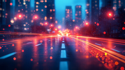 Fototapeta premium Abstract motion blur of city lights at night, forming colorful streaks and bokeh effects,