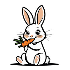 A Whimsical Black and White Illustration of a Rabbit Eating Carrot Clip Art Black on a Transparent Background






