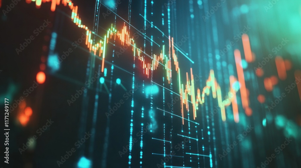 Leinwandbilder a digital representation of stock market trends with fluctuating graphs and data points.