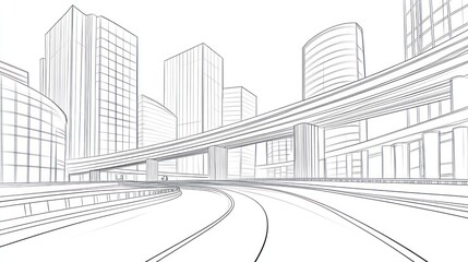 City highway design, elevated road, urban landscape, blueprint, architecture