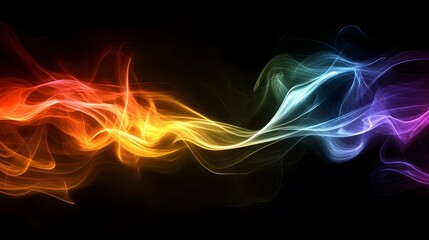 Obraz premium Abstract Rainbow Colored Light Waves Flowing Across Black Background