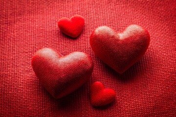 Passionate Love Hearts on Red Canvas
