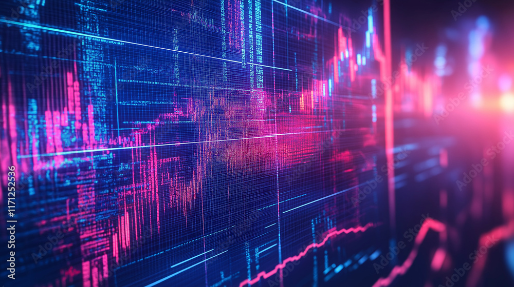 Leinwandbilder flowing data streams and neon holographic effects create a dynamic financial background for modern b