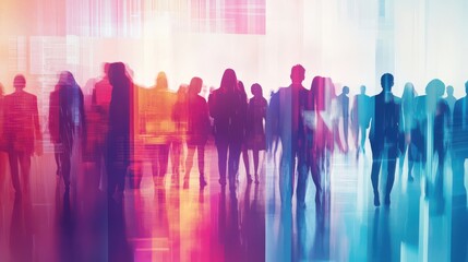 Abstract Silhouettes of People in Colorful Light