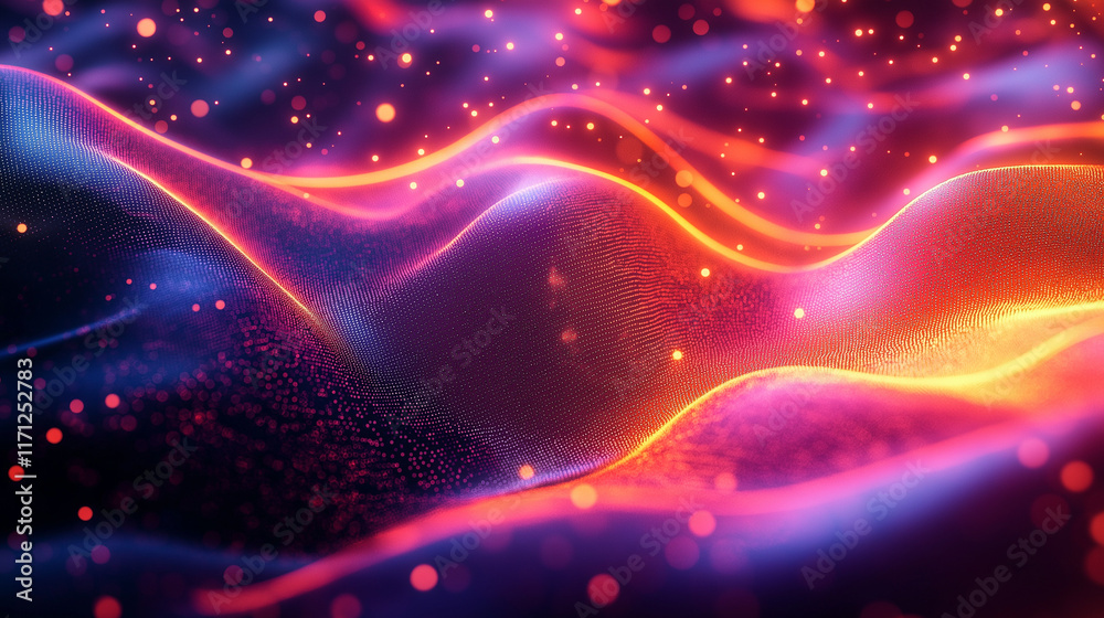 Leinwandbilder Flowing data streams and neon holographic effects create a dynamic financial background for modern business and tech presentations.
