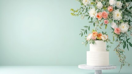 Naklejka premium Elegant Wedding Cake with Floral Arrangement