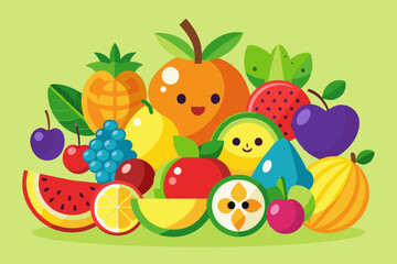 Colorful Fruit Icons in Flat Design – Vibrant and Minimalist Style Vector Set