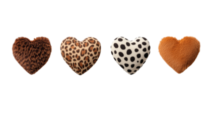 Set of hearts with animal print patterns isolated on transparent background, Valentines day love romantic decoration