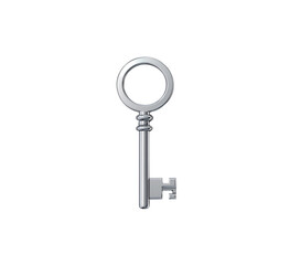 3D silver key icon, symbolizing access and security, ideal for key-related and security-themed designs. Isolated on transparent background, png.