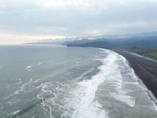 panoramic view of the beach was recorded using an aerial camera
