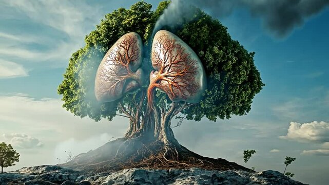 Lungs of the planet, pollution suffocating nature's breath
