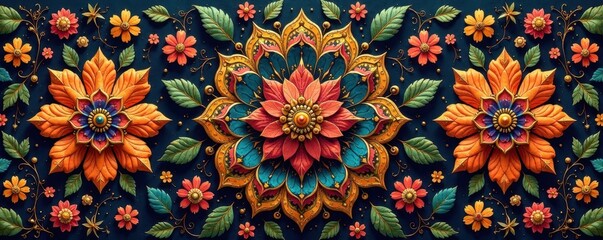 Hand-drawn gold mandala, floral pattern Luxury design , intricate, golden