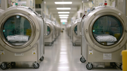 hospital medicine research concept. Advanced hospital research facility with hyperbaric chambers