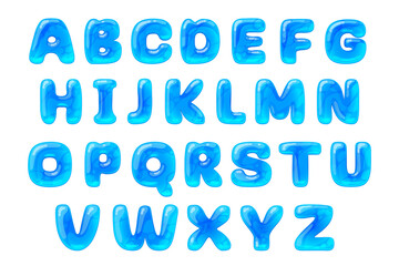 Glossy water-like font, ocean font, water font, alphabet English letters A to Z