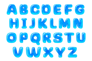 Glossy water-like font, ocean font, water font, alphabet English letters A to Z