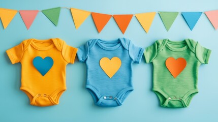 Colorful Baby Onesies with Heart Designs for Family Lifestyle and Baby Gear Sale