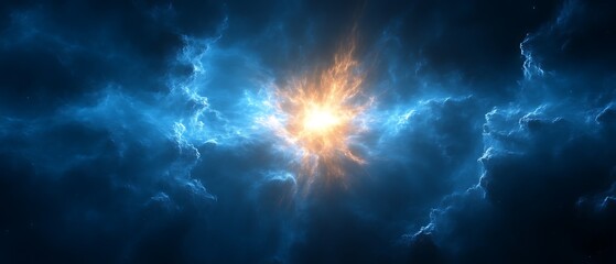 Bright light erupting from dark clouds.