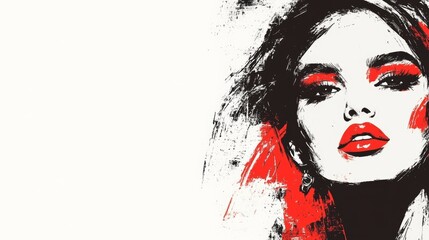 Elegant Black and White Portrait with Bold Red Accents on a Minimalist Background
