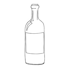 A bottle of wine. Doodle. Hand drawn. Vector stock illustration. Isolated on white background. 