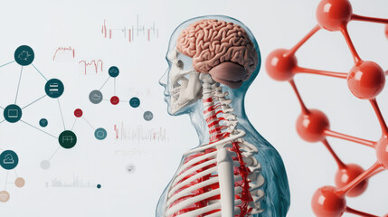 Obraz premium hospital medicine research concept. Anatomical illustration of human body with medical data visualization