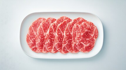 Savory shabu beef and pork slices on white background fresh food art minimalist presentation