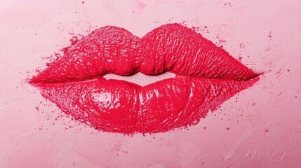 Fototapeta premium Red lipstick kiss marks on pink background
