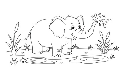 Simple Line Art Coloring Pages for Kids Featuring Adorable Animal Scenes.
