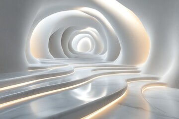 Fototapeta premium Abstract white tunnel with glowing pathway.