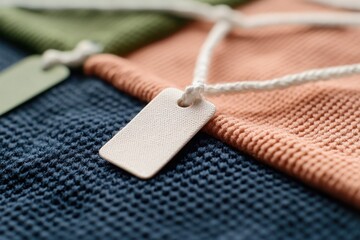 Geometric string merchandise tags textile workshop product display indoor environment close-up view branding concept