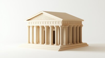 Obraz premium Minimalist 3D model of an ancient Greek temple with columns, pediment, and steps on a white background.
