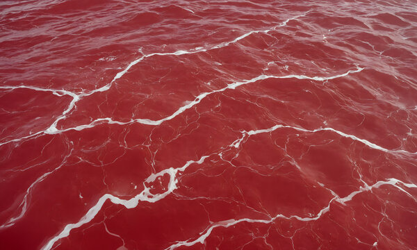 Close-Up of Red Ocean Waves with Detailed Foam Texture