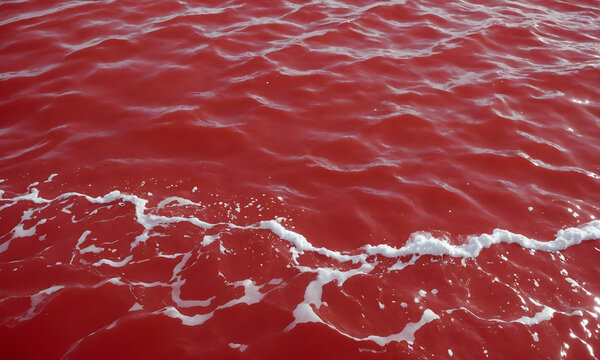 Red Water Waves with White Foam - Artistic Sea Texture