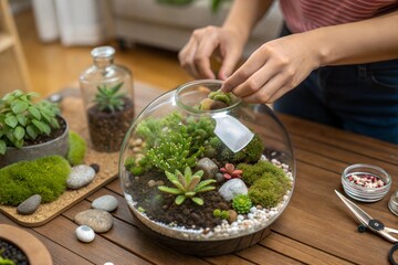 Woman creating a terrarium