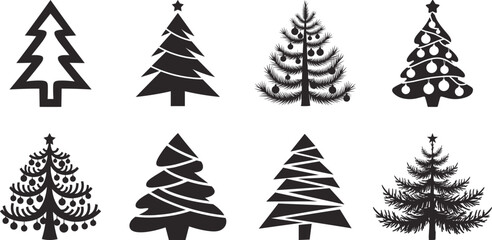 Obraz premium Minimalistic Christmas Tree Silhouette Vector Illustration in Bold Black Isolated on White Background