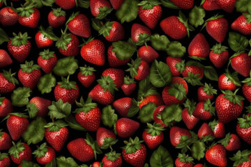 Clustered strawberries with vibrant red hues and fresh greens