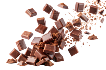 Falling dark chocolate pieces 