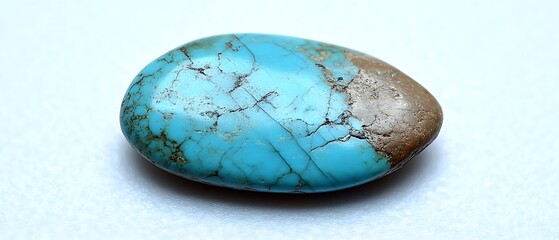 Obraz premium An exquisite turquoise stone gracefully arranged on a transparent display stand, set against a pristine white backdrop. The vibrant blue-green hues of the turquoise are accentuated by the sharp 