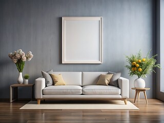 Empty white frame, aerial view of a clean, modern room.
