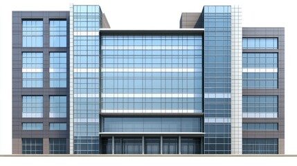 Fototapeta premium Modern glass and concrete office building exterior isolated on white background.