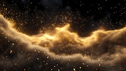 Obraz premium The golden glow and the twinkling particles form a brilliant nebula.