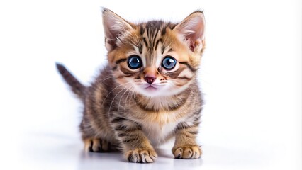 Obraz premium Fearful kitten portrait, white background, studio shot.