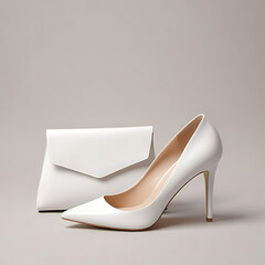 A pair of high-heeled shoes with a matching clutch