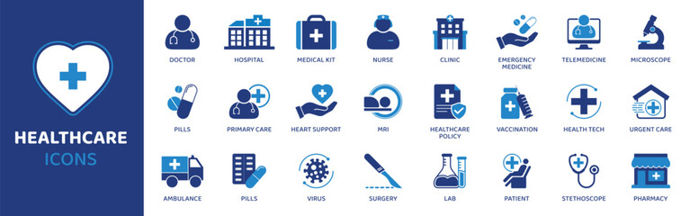 Obraz premium Healthcare - Icon Collection. Thin Line Set contains such Icons as Prevention, Treatment, Medical, Healthcare Report and more. Simple web icons set.