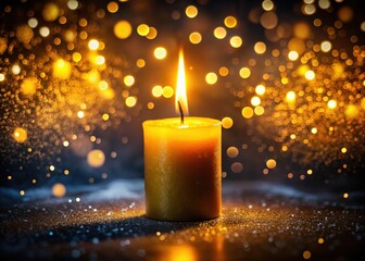 Intense yellow candle flame, double-exposed, dark backdrop.