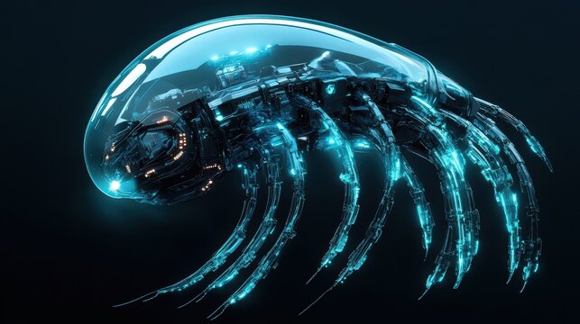 Futuristic Robotic Creature with Translucent Carapace