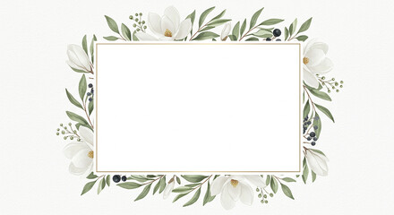Elegant White Magnolia Floral Frame Wedding Invitation Blank Template