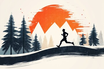 A vintage-style poster of a jogger running along a trail, with bold typography and muted retro colors