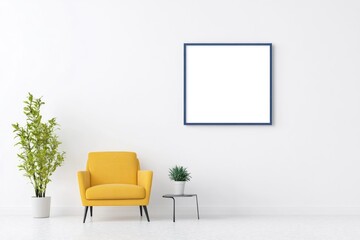 A stylish mockup of a picture frame on a clean, white wall, displayed in a minimalist interior.